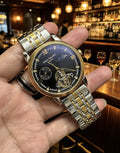 Patek Philippe Two Tone Gold Black Dial Bracelet Watch